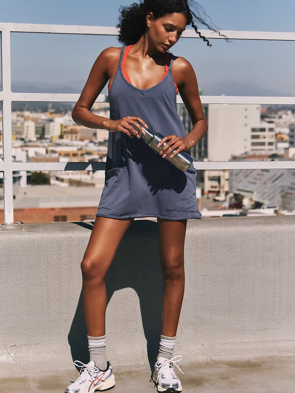 FP Movement Free People Hot Shot Mini Dress Blue Indigo Romper Size Small